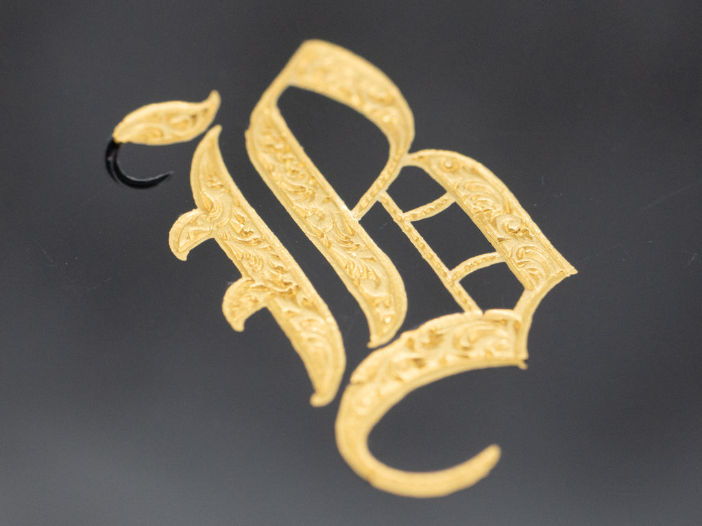 Antique Black Onyx and Yellow Gold Initial "B" Pendant