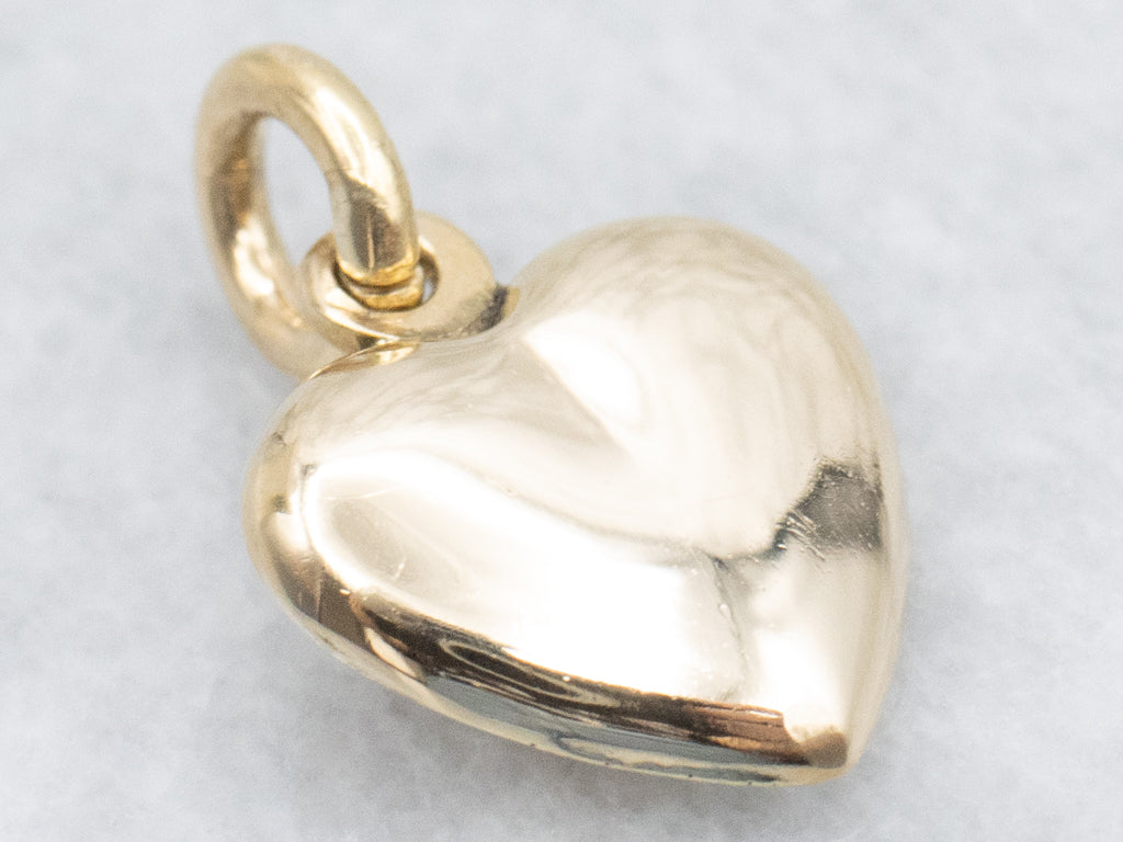 Polished Gold Puffy Heart Charm Pendant