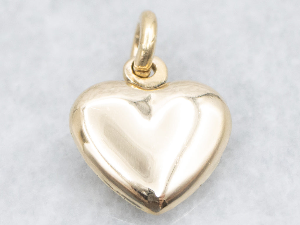 Polished Gold Puffy Heart Charm Pendant