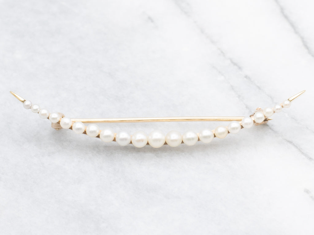 Vintage Gold and Pearl Crescent Moon Pin