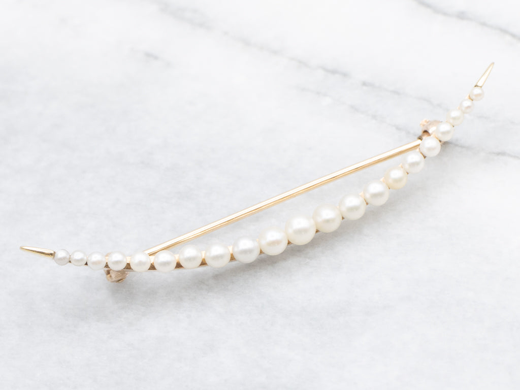 Vintage Gold and Pearl Crescent Moon Pin