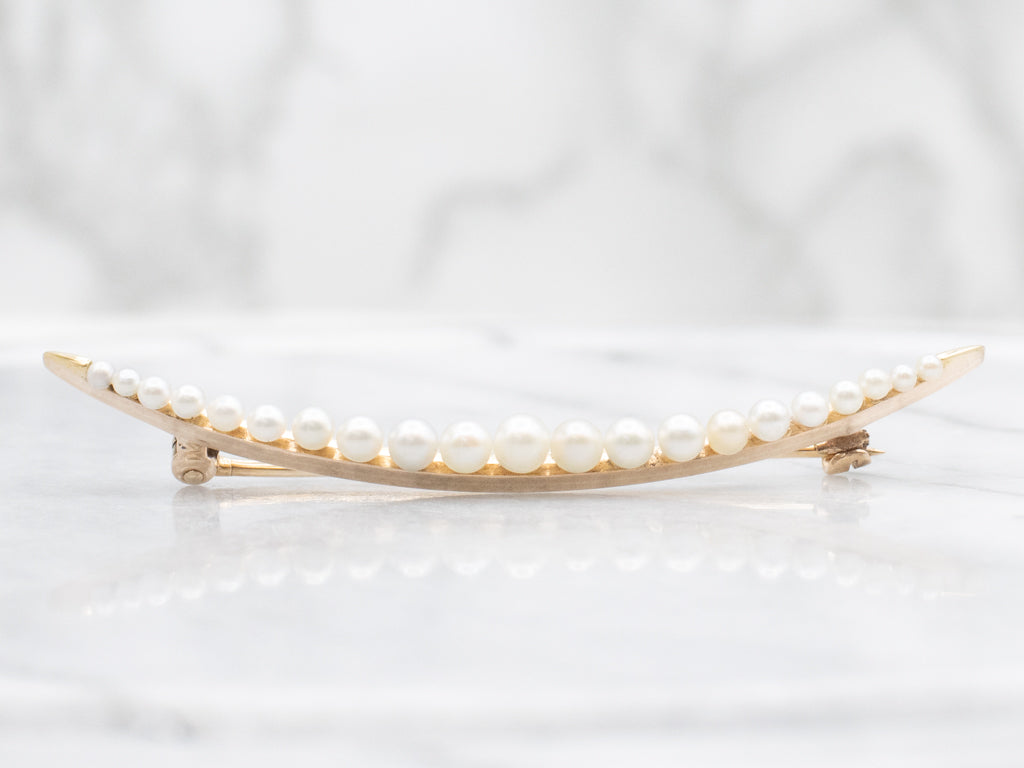 Vintage Gold and Pearl Crescent Moon Pin
