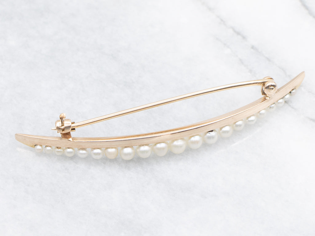 Vintage Gold and Pearl Crescent Moon Pin