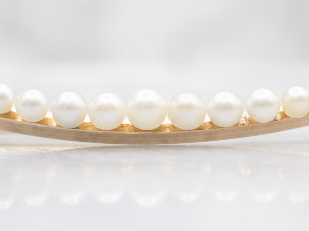 Vintage Gold and Pearl Crescent Moon Pin