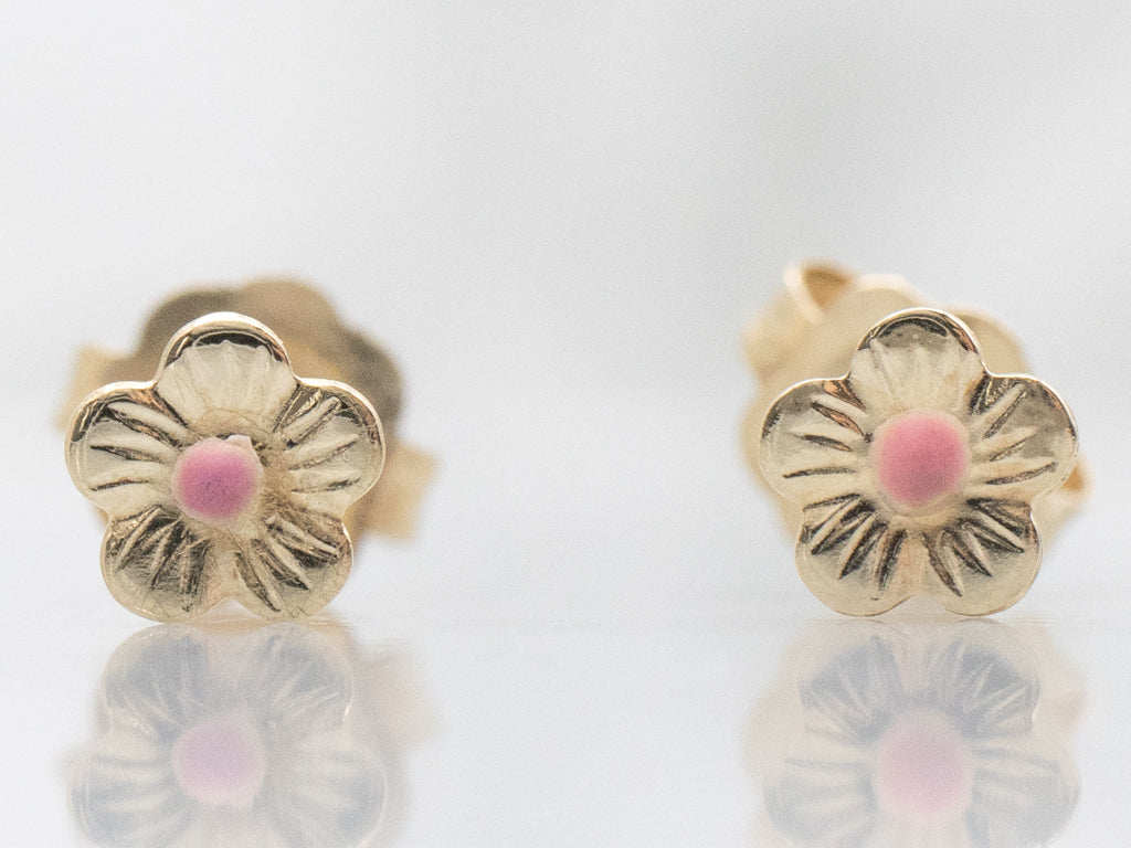 Mini Pink Enamel Gold Flower Stud Earrings