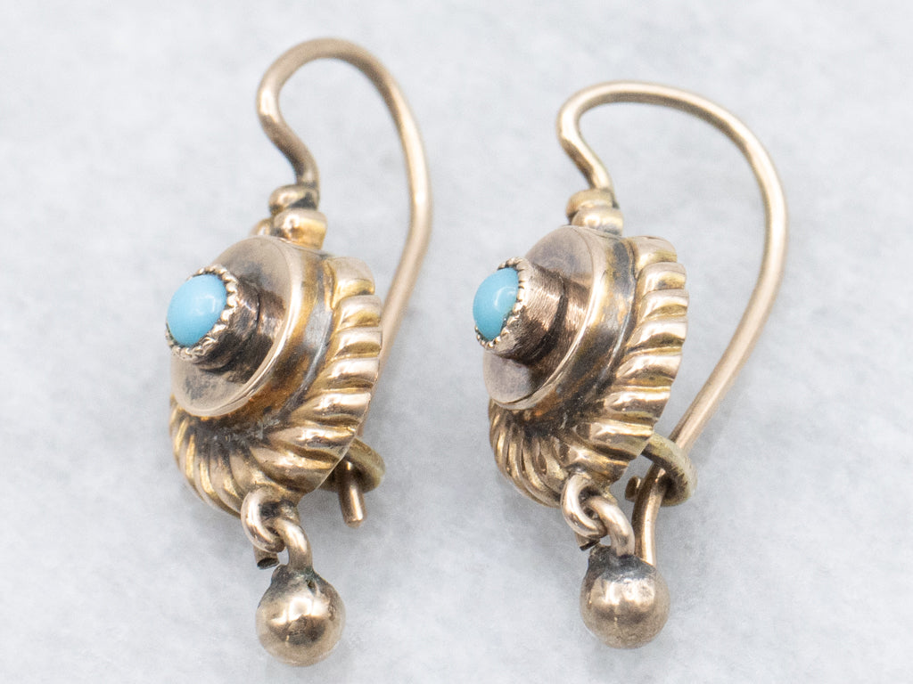 Antique Rose Gold Turquoise Cabochon Drop Earrings