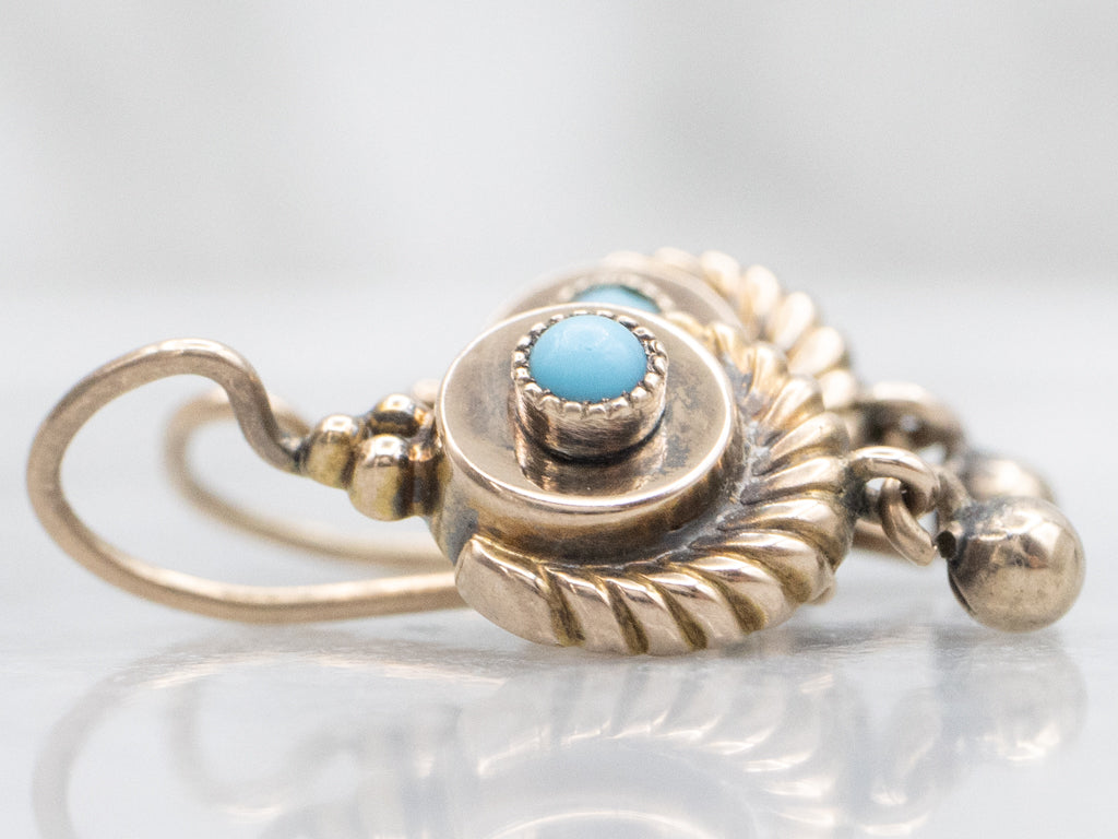 Antique Rose Gold Turquoise Cabochon Drop Earrings