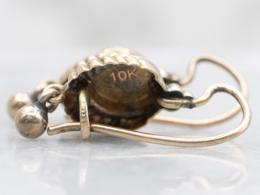 Antique Rose Gold Turquoise Cabochon Drop Earrings