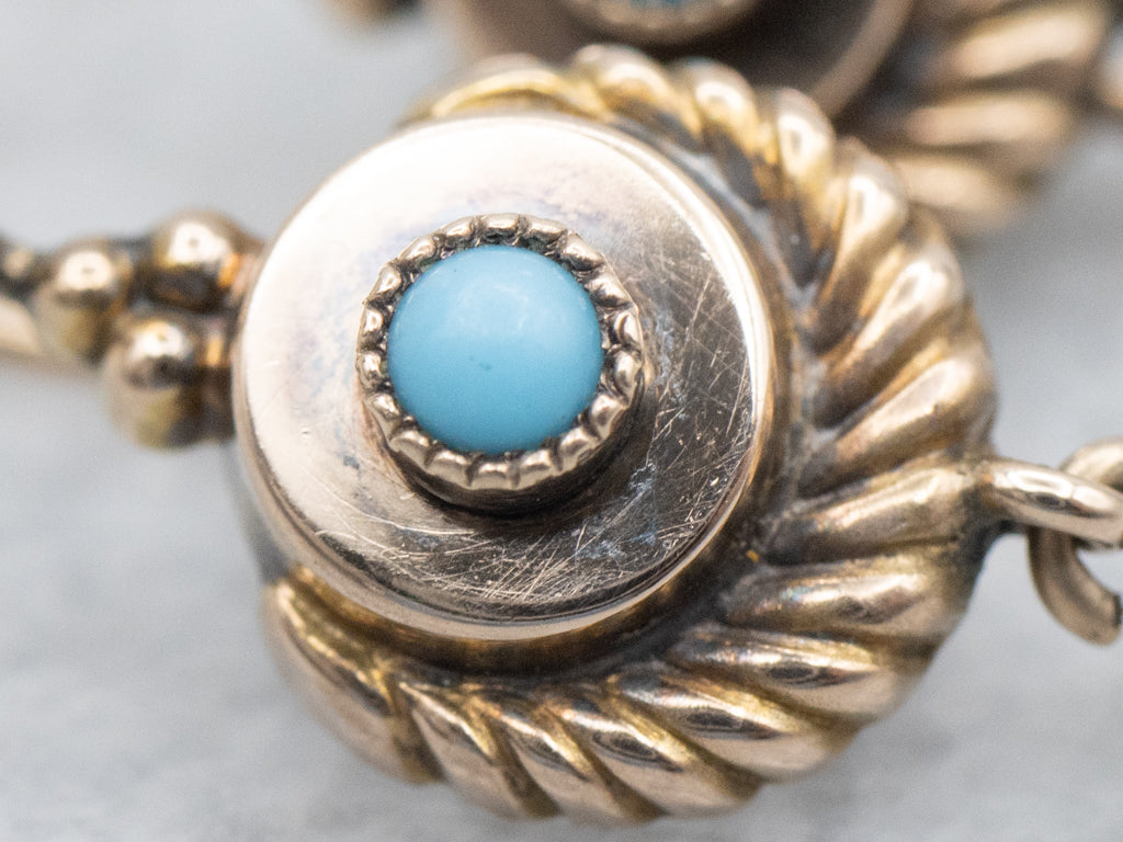 Antique Rose Gold Turquoise Cabochon Drop Earrings