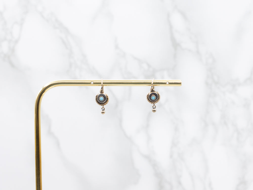 Antique Rose Gold Turquoise Cabochon Drop Earrings
