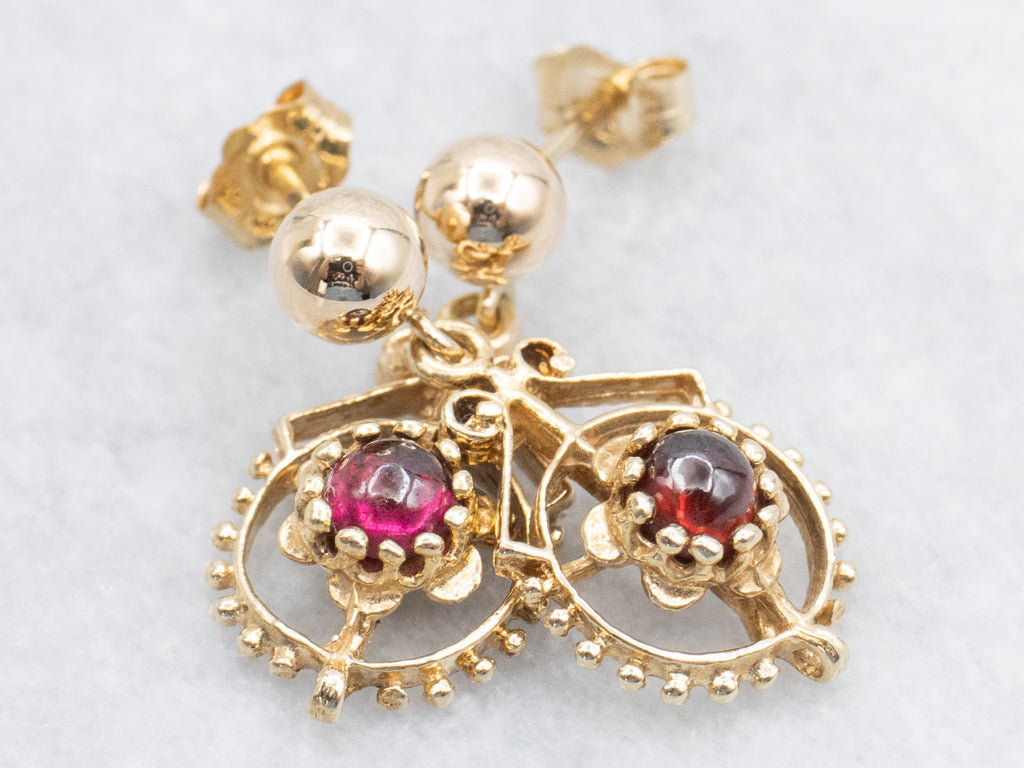 Garnet Cabochon Yellow Gold Drop Earrings