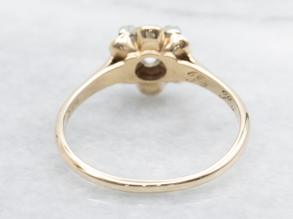Vintage 1950s European Cut Diamond Buttercup-Set Engagement Ring