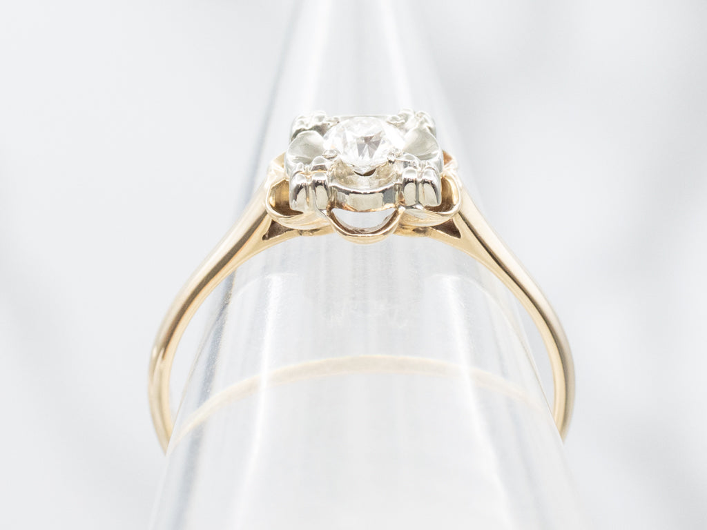 Vintage 1950s European Cut Diamond Buttercup-Set Engagement Ring
