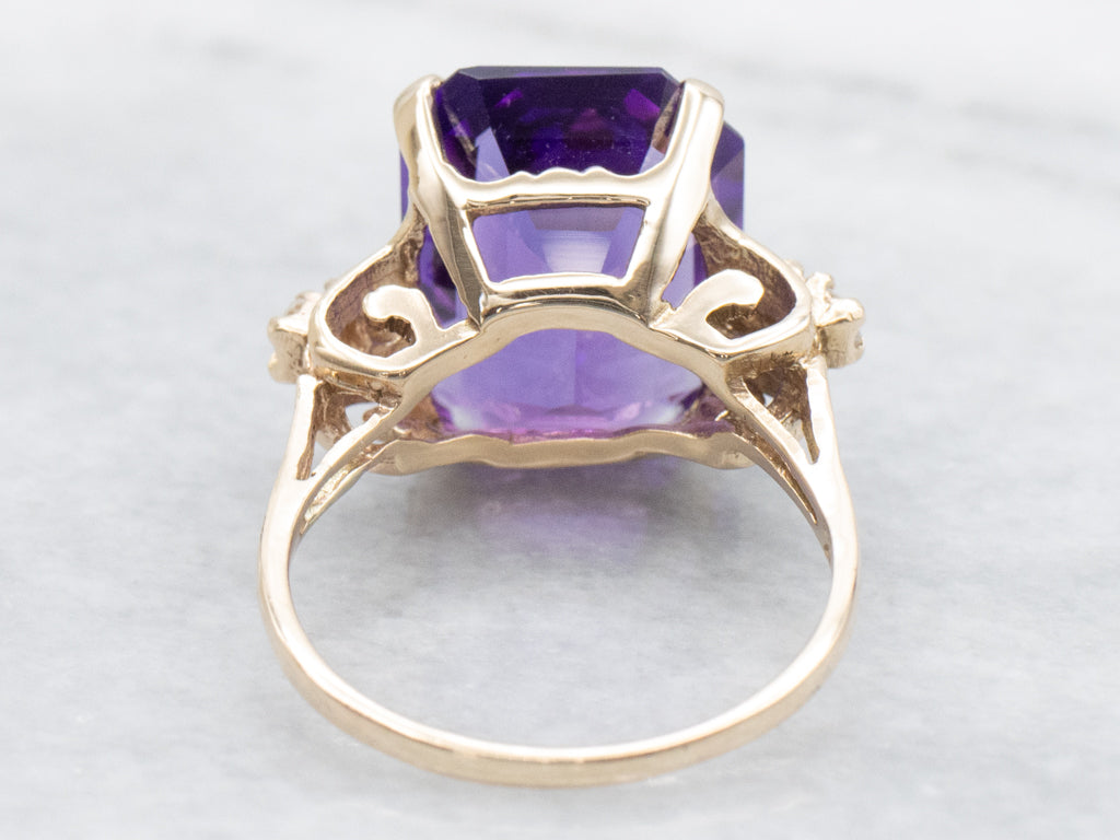 Vintage Gold Amethyst and Diamond Statement Ring