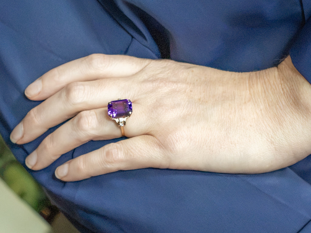 Vintage Gold Amethyst and Diamond Statement Ring