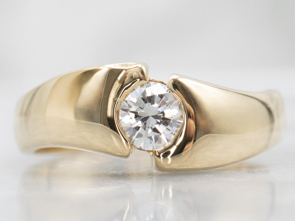 Partial Bezel-Set Diamond Gold Solitaire Engagement Ring