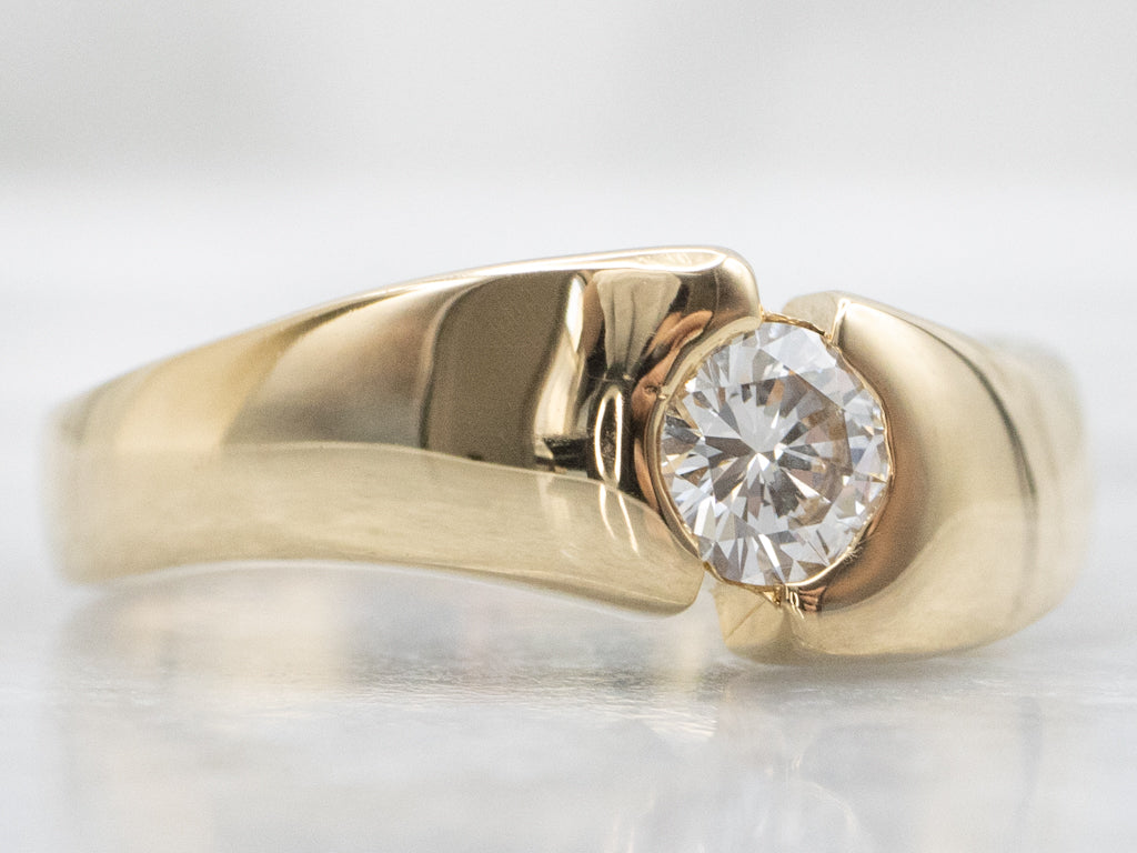 Partial Bezel-Set Diamond Gold Solitaire Engagement Ring