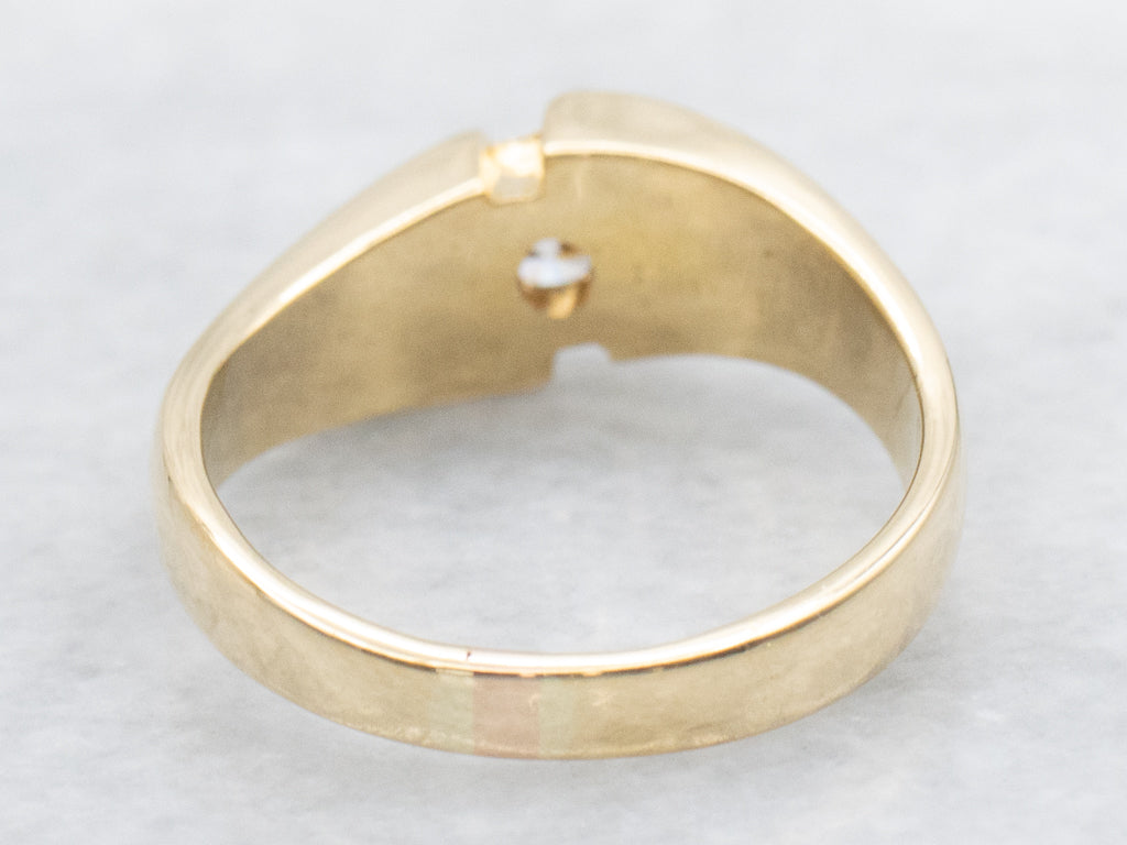 Partial Bezel-Set Diamond Gold Solitaire Engagement Ring