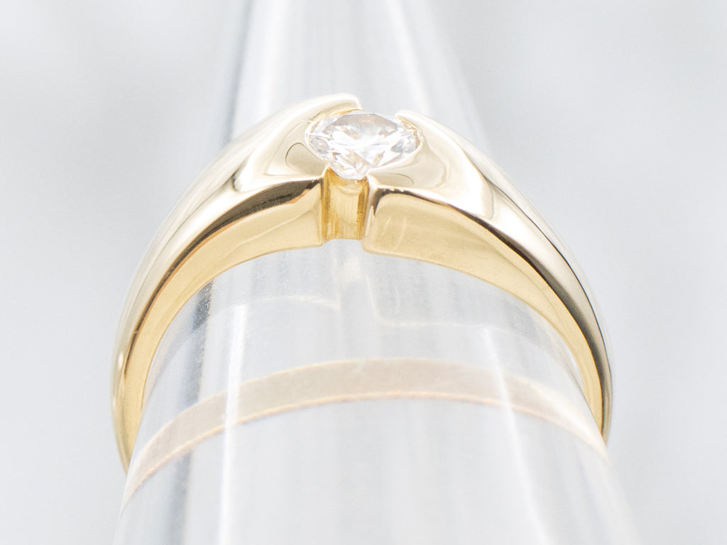 Partial Bezel-Set Diamond Gold Solitaire Engagement Ring
