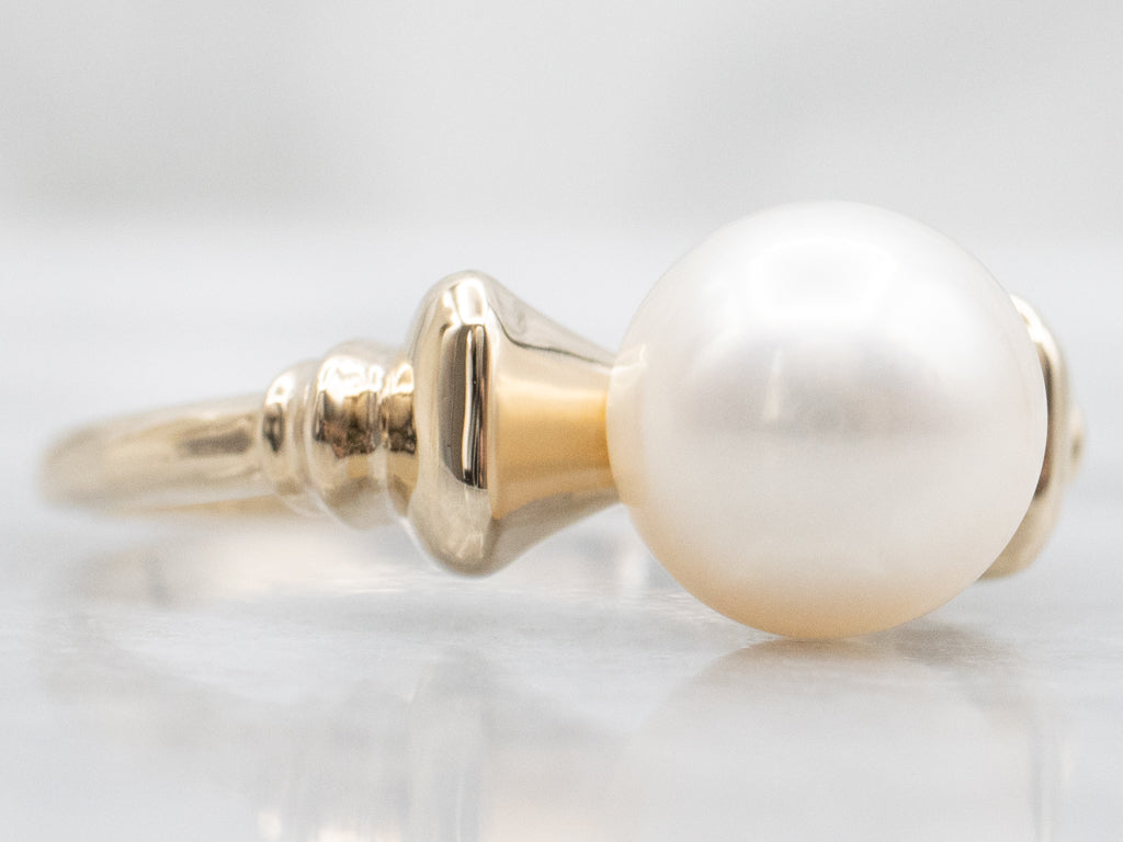 Vintage Yellow Gold Pearl Solitaire Ring