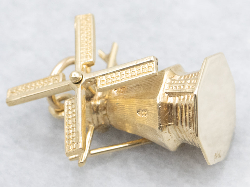 Vintage Gold Windmill Charm Pendant with Moving Parts