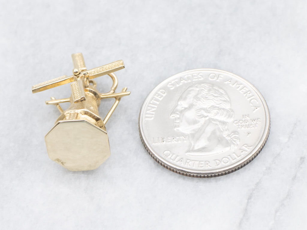 Vintage Gold Windmill Charm Pendant with Moving Parts