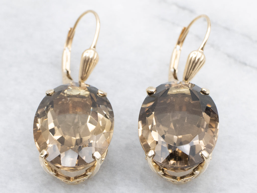 Smoky Quartz and Gold Gemstone Drop Earrings