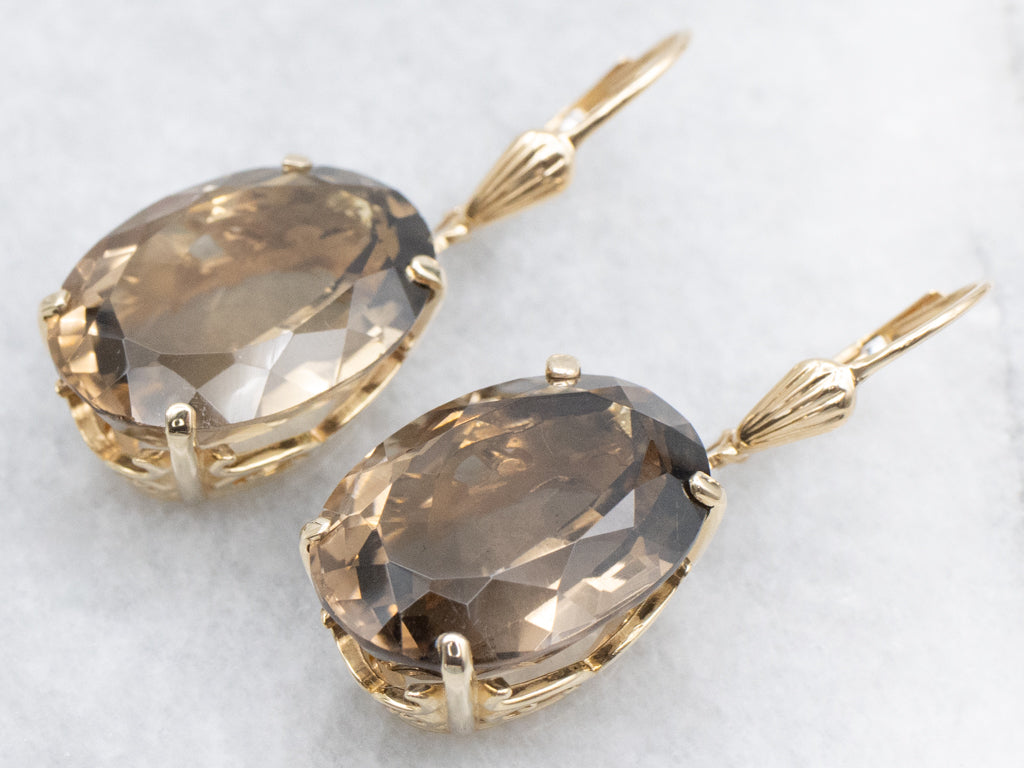 Smoky Quartz and Gold Gemstone Drop Earrings