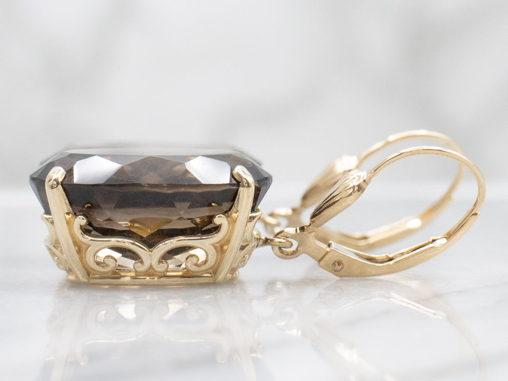 Smoky Quartz and Gold Gemstone Drop Earrings