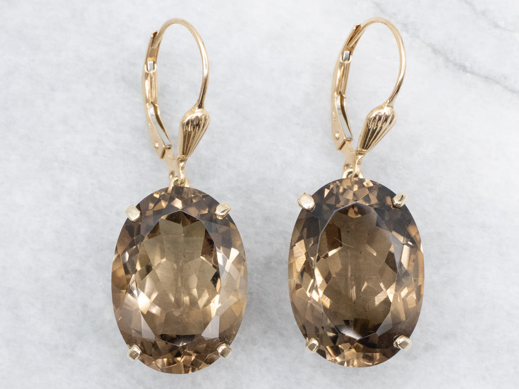Smoky Quartz and Gold Gemstone Drop Earrings