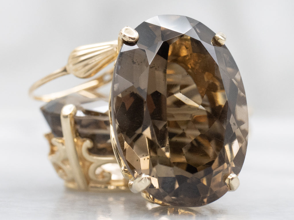Smoky Quartz and Gold Gemstone Drop Earrings