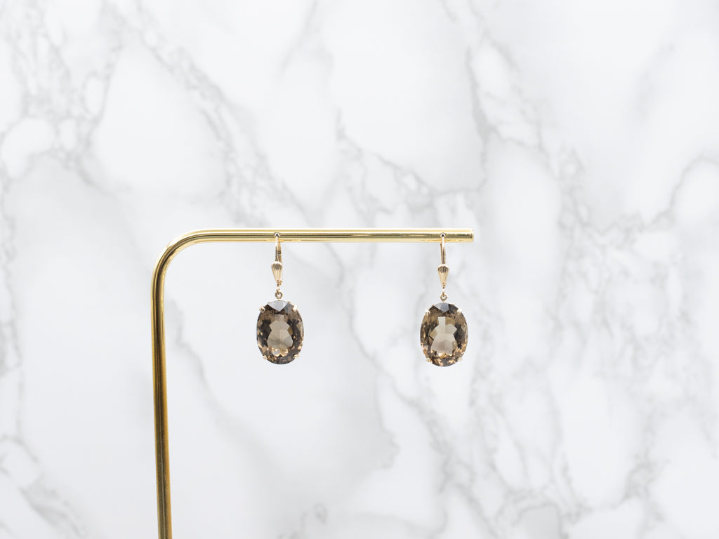 Smoky Quartz and Gold Gemstone Drop Earrings