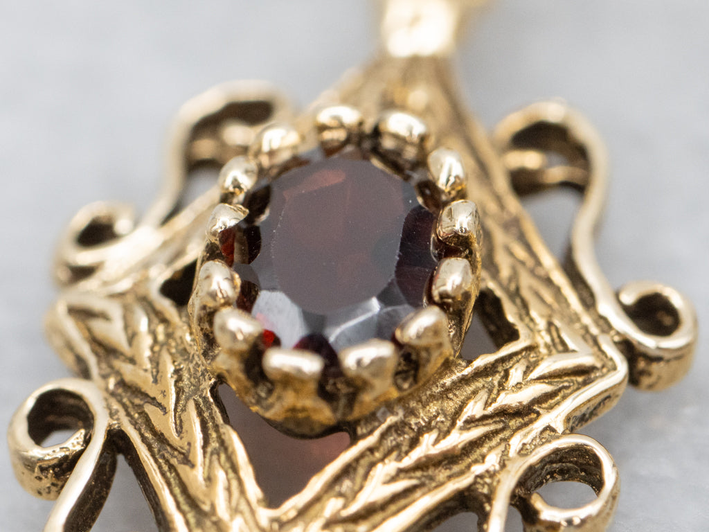 Ornate Gold and Garnet Gemstone Drop Earrings