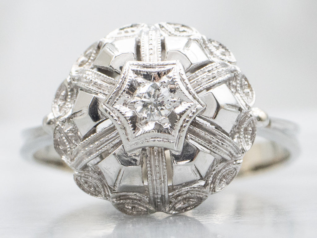 White Gold 1930s Diamond Bombe Ring