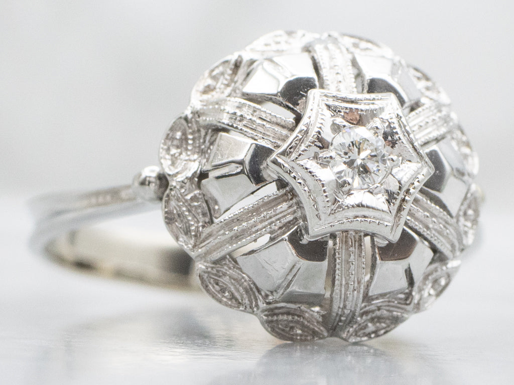 White Gold 1930s Diamond Bombe Ring