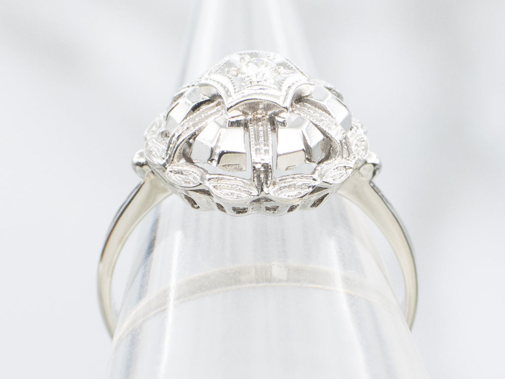 White Gold 1930s Diamond Bombe Ring