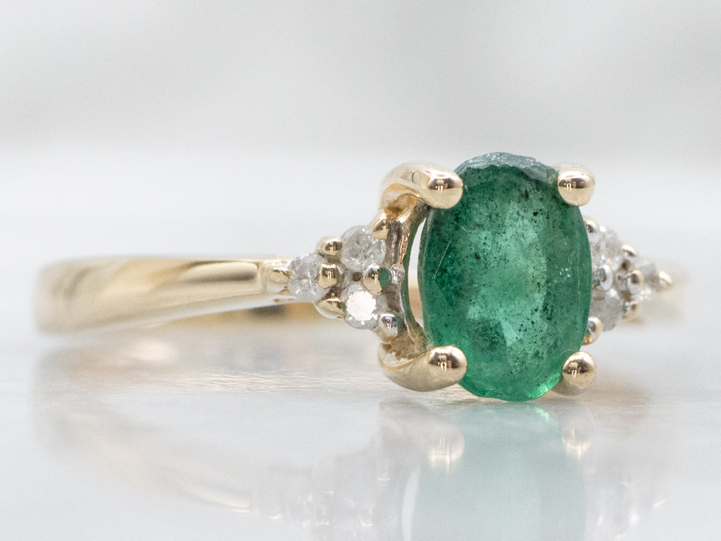 Yellow Gold Emerald and Diamond Engagement Ring