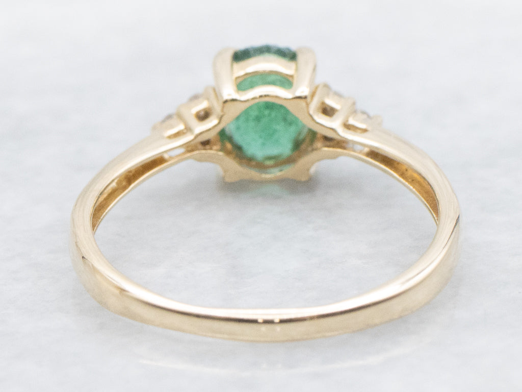 Yellow Gold Emerald and Diamond Engagement Ring