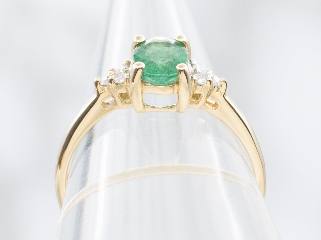 Yellow Gold Emerald and Diamond Engagement Ring