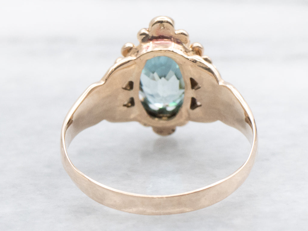 Blue Zircon and Pearl Victorian-Era Ring