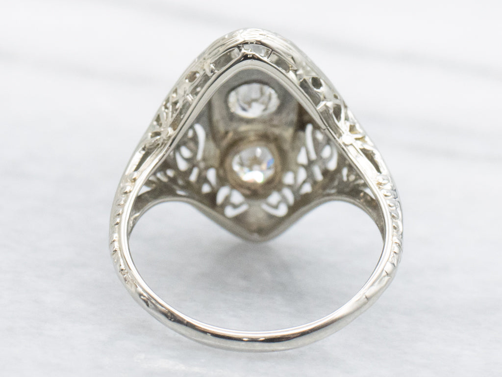 Triple Diamond White Gold Art Deco Dinner Ring