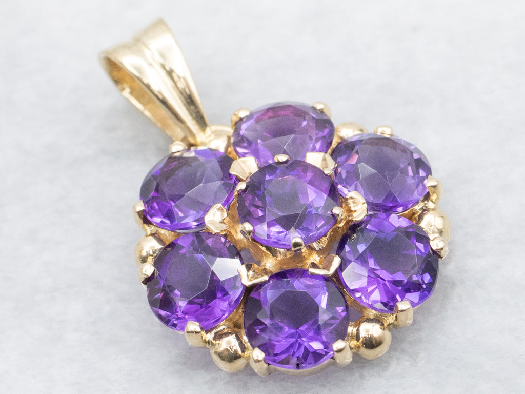 Yellow Gold Amethyst Flower Cluster Pendant