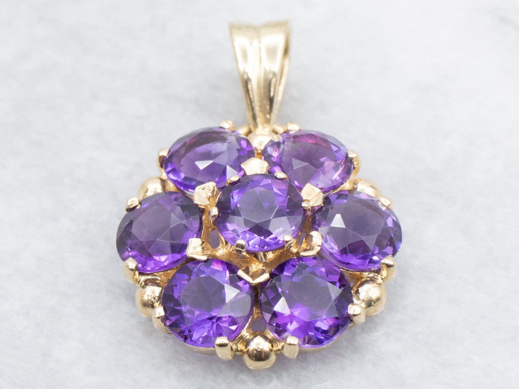 Yellow Gold Amethyst Flower Cluster Pendant