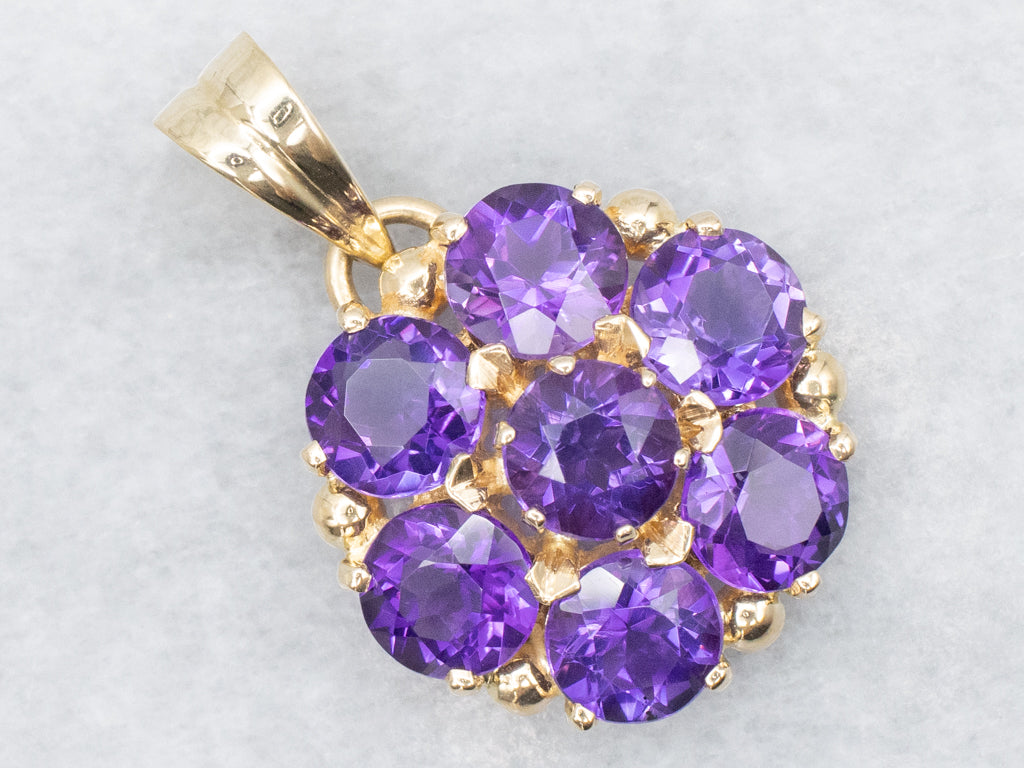 Yellow Gold Amethyst Flower Cluster Pendant