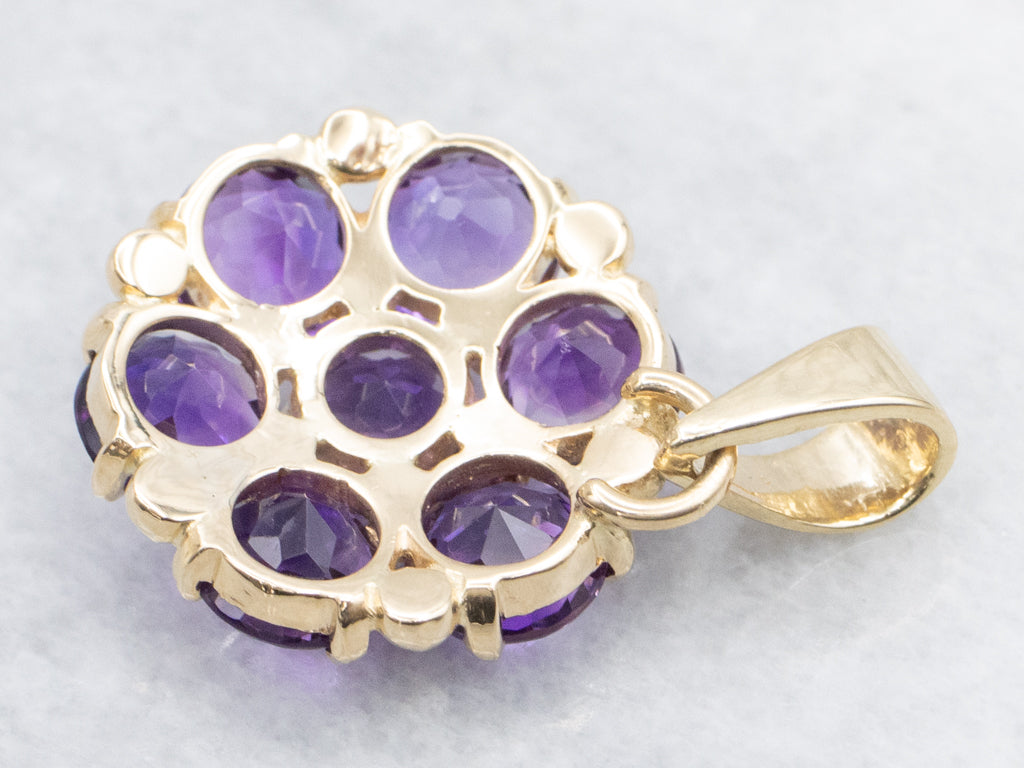 Yellow Gold Amethyst Flower Cluster Pendant