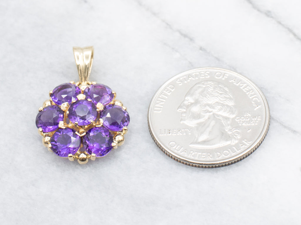 Yellow Gold Amethyst Flower Cluster Pendant