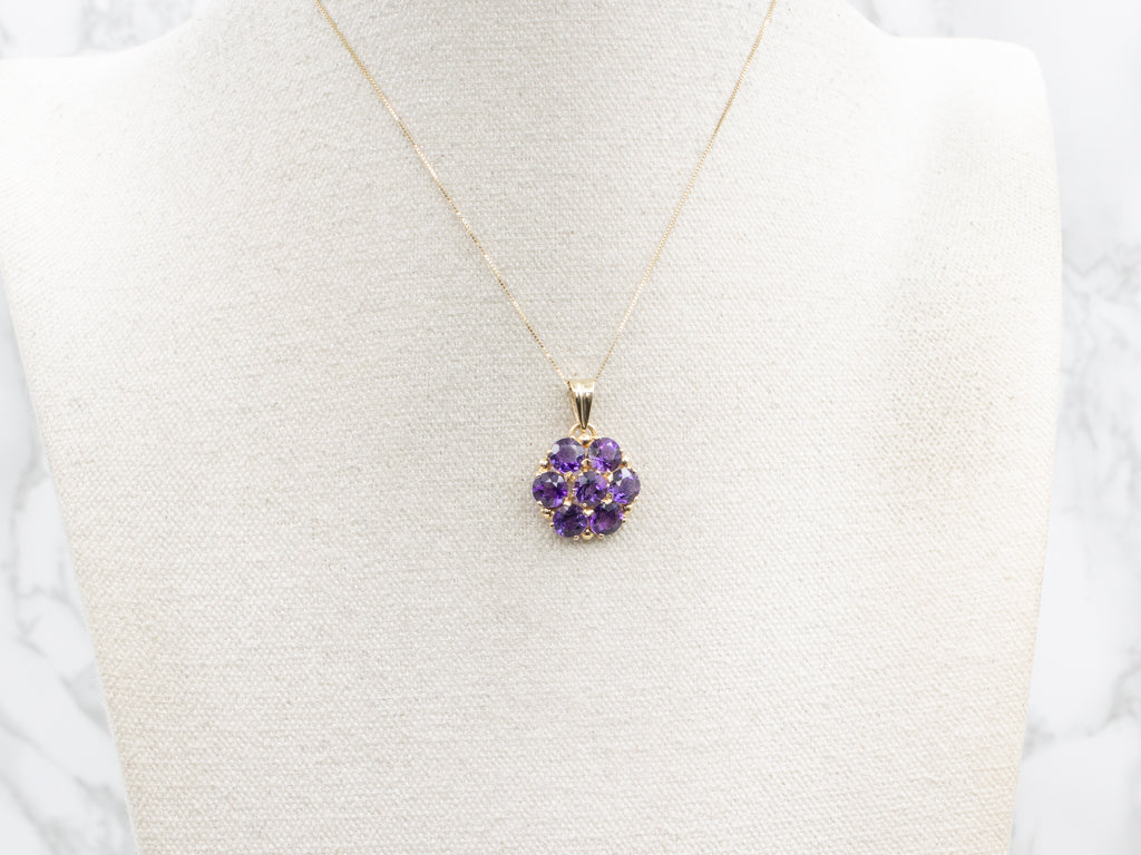 Yellow Gold Amethyst Flower Cluster Pendant