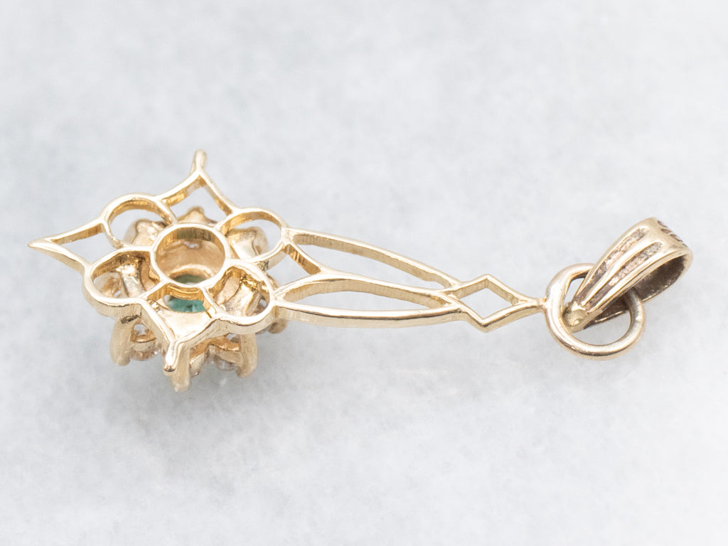 Gold Emerald and Diamond Floral Lavalier Pendant