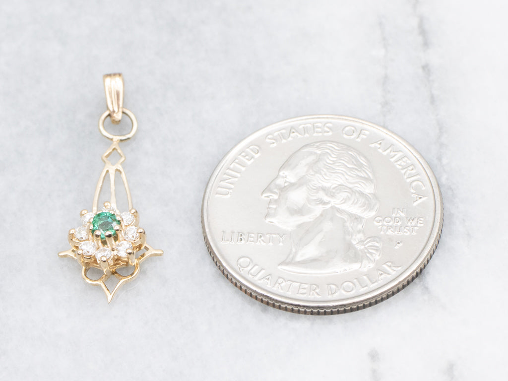 Gold Emerald and Diamond Floral Lavalier Pendant