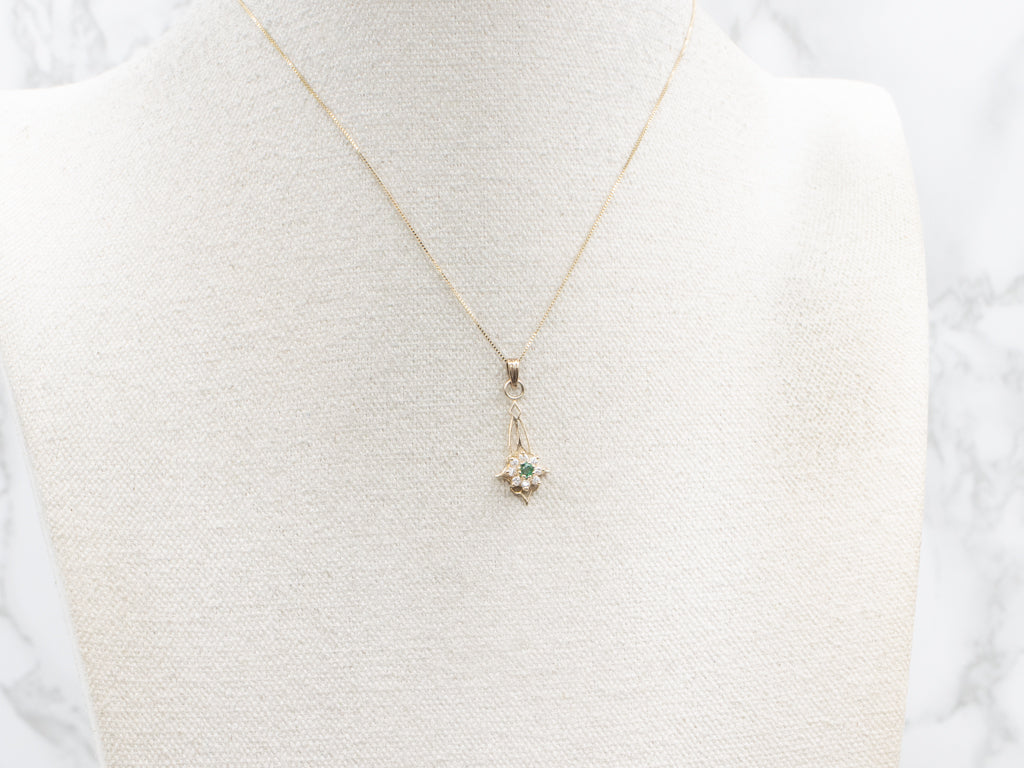Gold Emerald and Diamond Floral Lavalier Pendant